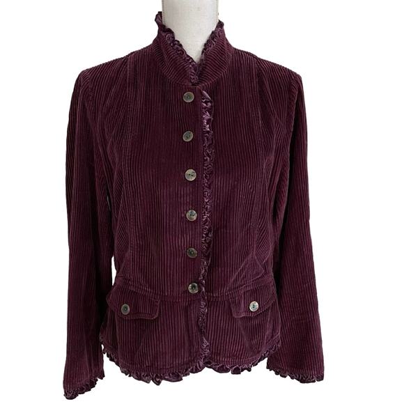 J Jill Size M Vintage Wide Whale Corduroy Shacket Jacket Shirt Button Up Ruffle - Picture 1 of 5